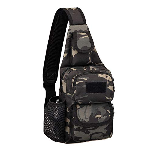 CamGo Tactical Sling Bag Wasserabweisend Crossbody Chest Pack One Strap Mini Shoulder Rucksack für Wandern Reisen Angeln, Camo Black 02, One_Size
