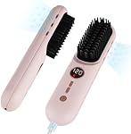 TANSHINE Cordless Hair Straightener Brush with 6000mAh Battery,Negative Ions & LCD Display - Portable Straightening Comb for Travel,Rechargeable Mini Hot Straightening Comb for Women,Pink