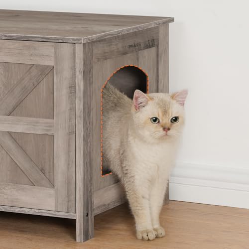 HOOBRO Cat Litter Box Enclosure for 2 Cats, Hidden Litter Box Furniture, 47.2 x 17.7 x 19.7 Inches, Wooden TV Stand with Dual Room, Large Cat House for 2 Cats, Greige BG32MW01G1 - Thumbnail 6