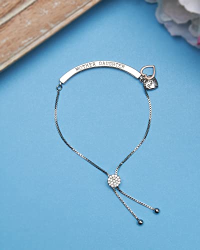 Inspired By You. Cubic Zirconia Adjustable Bar Bracelet For Women Mama Engraved Heart Charm Mother Daughter #TOP4