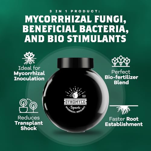 DYNOMYCO Spark WP Mycorrhizal Fungi, 6oz Wettable Powder – 3-In-1 Root Enhancer Amplifies Nutrient Uptake & Yield – Treats 38 Plants, Indoor/Outdoor Bio-Stimulant – Dissolves Fast in Seed Starter Soil