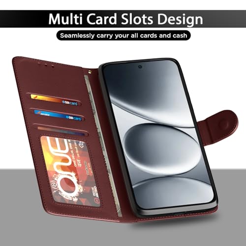 Image of Amazon Basics Flip Cover for Redmi Note 15 Pro 5G Leather Finish | Wallet Stand and Shock Proof | Inside TPU with Card Pockets | Complete Protection Flip Case (Brown)