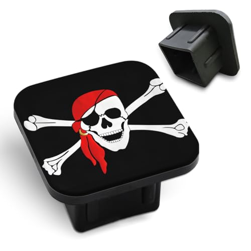 Tnomchey Pirate Skull Hitch Receiver Cover 2\" Red Bandanna Crossed Bones Skeleton Trailer Hitch Cover Tube Cap Rubber Universal 2 Inch Receiver Plug Insert for Trucks Cars