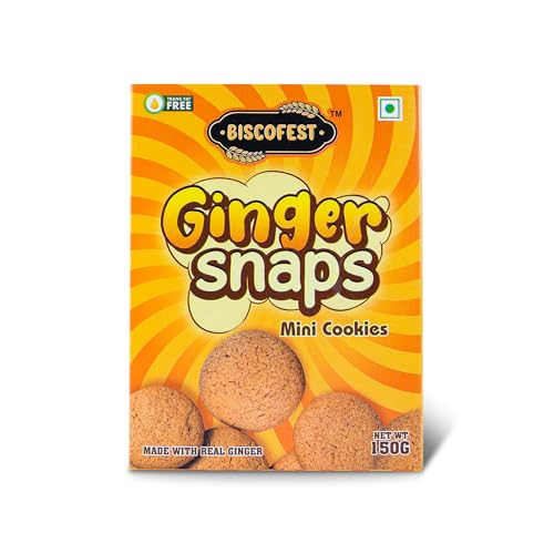 Biscofest Ginger Snap Mini Cookies 150gm | Trans Fat Free | No Preservatives | Delicious Crunchy Snacks | Made with Real Ginger & Molasses | Single Pack | 24 Cookies