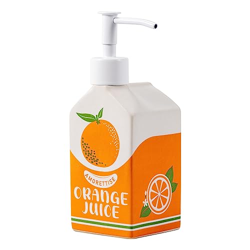Amorettise Ceramic Orange Juice Bottle Soap Dispenser Refillable Lotion Pump Bottle for Bathroom Kitchen Dish Soap