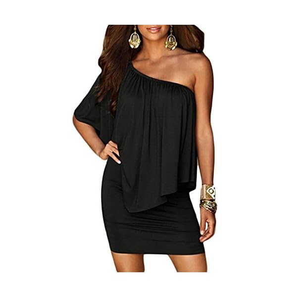 Sidefeel-Women-Off-Shoulder-Ruffles-Bodycon-Mini-Dress Sidefeel Women Off Shoulder Ruffles Clubwear Mini Dress Large Black
