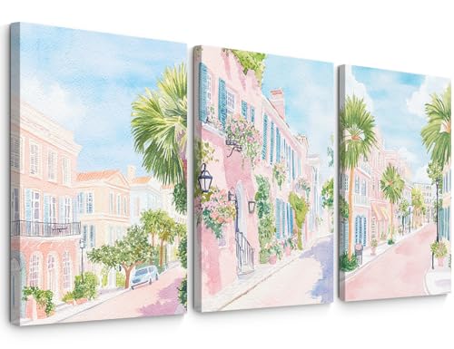 Charleston South Carolina Wall Art Preppy Watercolor Posters Pastel Coquette