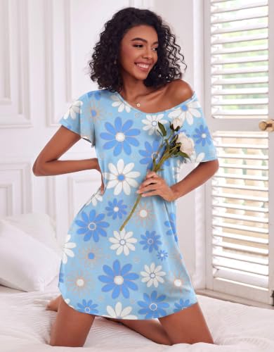 Image of Ekouaer 2 Pack Nightgowns for Women Short Sleeve Nightshirt Soft Sleepdress