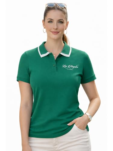 Image of JUNEBERRY Women's Regular Fit Lycra Polo T-Shirt with V- Neck Buttoned Placket, Classic Collar, and Contrast Trim, Soft Fabric for All-Day Comfort (Sizes S to 2XL)