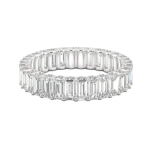 Charles & Colvard Created Moissanite 4X2Mm Emerald Cut Eternity Band For Women | 3 Cttw Dew | Lab Grown | Solid 14K White Gold With Rhodium | Size 7 #TOP5