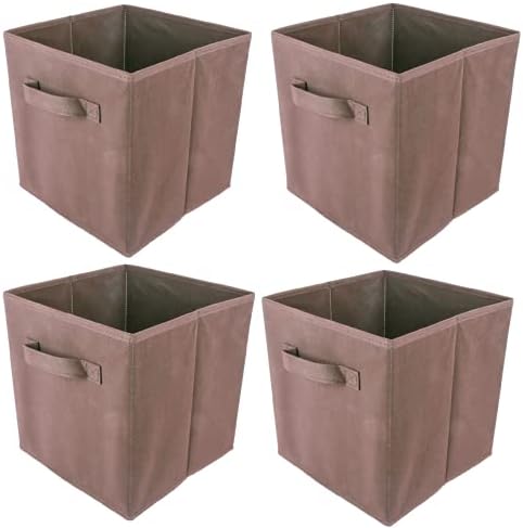 Sanery Foldable Storage Boxes Set of 4 Large Cubes with Handle Collapsible Organizer Fabric Baskets for Toys, Clothes, Books, Food and Bedding (White, set of 4)