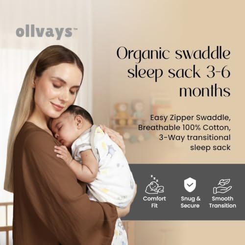 Image of Organic swaddle sleep sack 3-6 months, Easy Zipper Swaddle, Breathable 100% Cotton, 3-Way transitional sleep sack