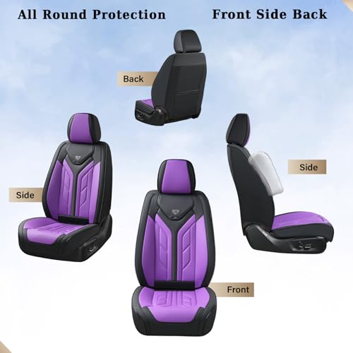 Image of Coverado Front Seat Covers, Leather Seat Covers for Cars, Car Seat Covers Front Seats, Automotive Seat Covers Car Seat Protector Car Accessories Fit for Most Sedans SUV Pick-up Truck(Black&Purple)