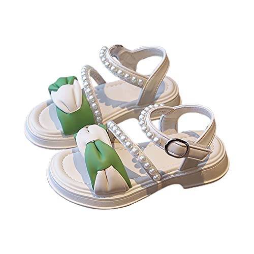 Girls Dress Shoes Cute Girls' Pearl Sandals Ballerina With Satin Ankle Tie For Wedding Birthday Party Big Girls Slides