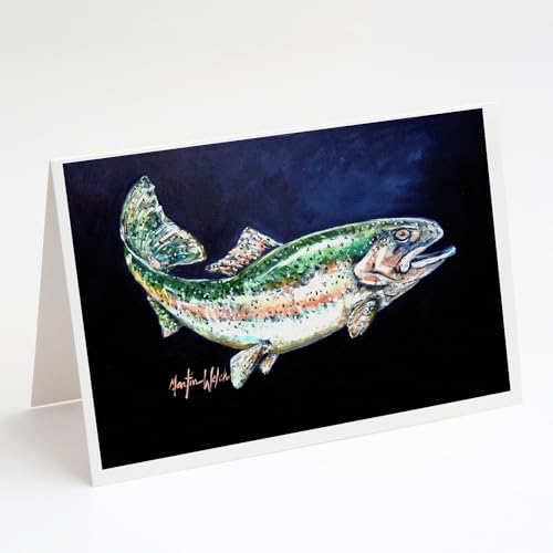 Caroline's Treasures Deep Blue Rainbow Trout Greeting Cards Pack of 8 Blank Cards with Envelopes Whimsical A7 Size 5x7 Blank Note Cards
