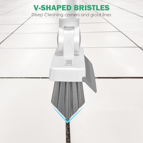 Image of SetSail Floor Scrub Brush and Grout Brush with 51-Inch Long Adjustable Handle 2 in 1 Scrape Brush Stiff Bristle Floor Scrubber for Cleaning Shower Bathroom Garage Kitchen Deck Tub Tile, Grey White