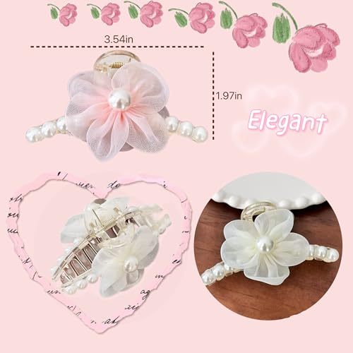 Set 2 piezas pinzas de flores con perlas para cabello miniatura 4