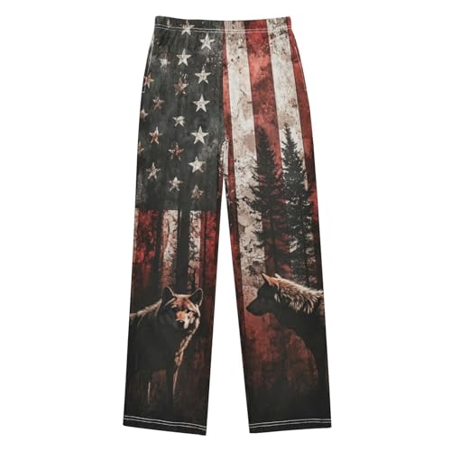 Pajama Pants American Flag Wolf Stripes Long Sleep Pants Lounge Bottoms
