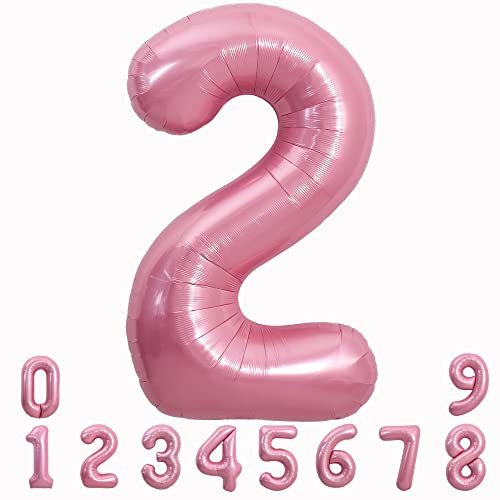 Image of TONIFUL 40 Inch Light Pink Big Numbers Balloons 0-9, Number 2 Pink Foil Mylar Pastel Balloons for Birthdays & Anniversaries