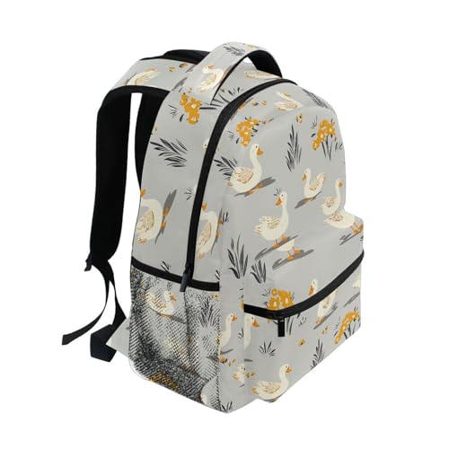 Duck Flower Gray Backpack for School Boys Girls Adults Kids Bookbag Laptop Bag 18L2
