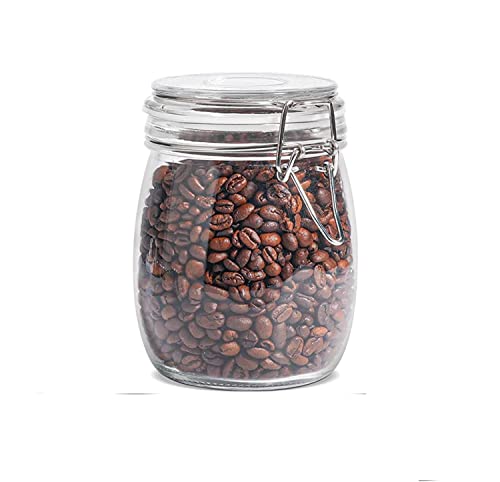 Image of Glass Storage Jars with Clip Lid, Round Clip Top Glass Jar, Clear Airtight Food Storage Container, Canisters for Dry Food Coffee Beans Cereal Spice Sugar Pasta, Round, 750ml, Pack of 1