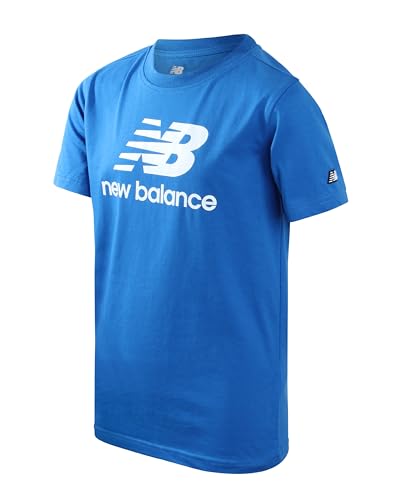 New Balance Boys T Shirts - Short Sleeve Cotton Crewneck Graphic Tees, Athletic Logo Shirts for Boys (Sizes: 8-20), Size 10-12, Bright Blue