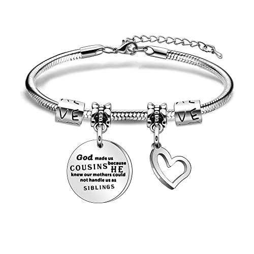 Cadeau pour cousins - Bracelet en argent pour cousins - Porte-clés pour sœur, cousin, frère, cousin, anniversaire, Noël, 18 cm Cover