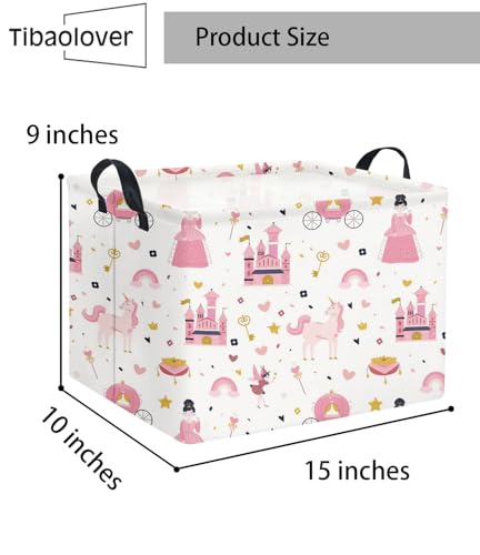 Image of Rectangular Kids Storage Basket Baby Storage Basket with Handles for Home Kitchen Boys and Girls Cute Toy Storage Bin Organizer Shelf Book Room Decor(Princess Castle)