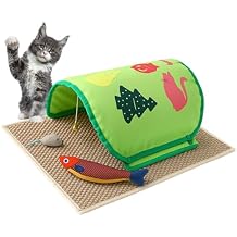 Cat Scratcher Mat with Removable Tunnel & Catnip Toys Durable Sisal Base, Easy Storage & Fun Enrichment for Indoor Cats Green Christmas