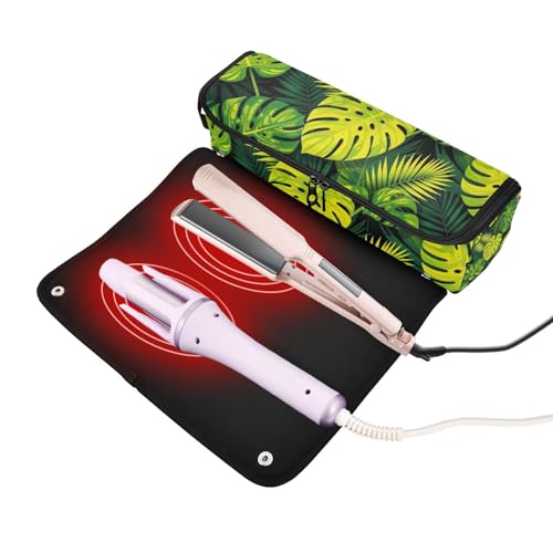 Bolsa de viaje para herramientas de cabello Hot Hair Tools con tapete para plancha resistente al agua y organizador para plancha, accesorios de cuidado capilar hojas de plátano tropical miniatura 2