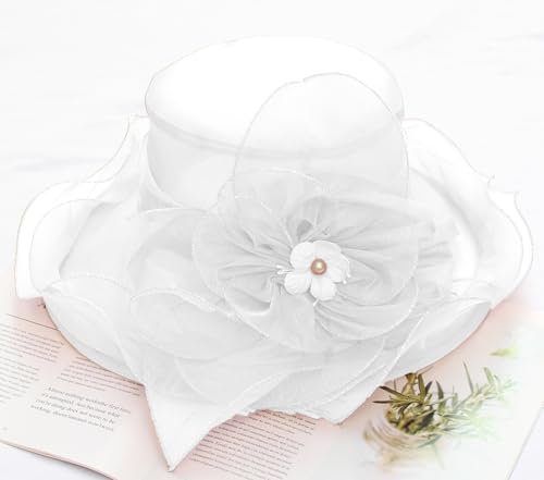 Sombrero para mujer tipo Iglesia con ala ancha y flores miniatura 4