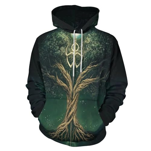 Sudadera con Capucha para Hombre y Mujer, Sudadera Divertida con Tronco Árbol Flecha Fantasía 3D, Jersey cálido de Manga Larga Bosque Misterioso Pull-Over Tops, Ropa de Calle Sweatshirt con Bolsillo