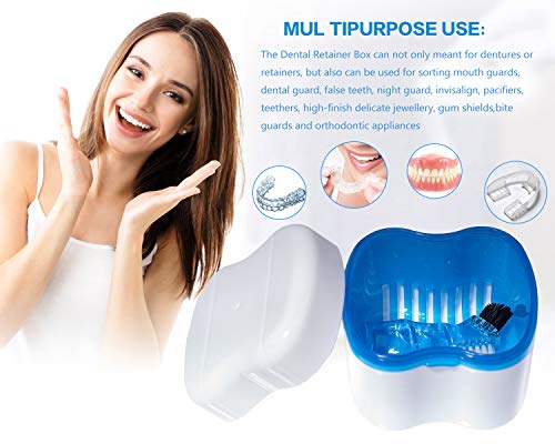 Denture Brush Retainer Case, Denture Case,Denture Cups Bath,Dentures Container With Basket Denture Holder For Travel,Mouth Guard Night Gum Retainer Container (Blue) #TOP1