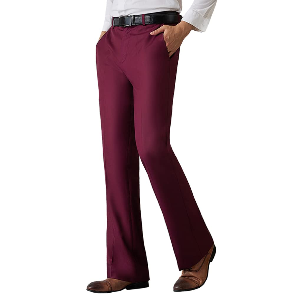 Men Bell Bottom Flared Pants Slim Fit Retro 60s 70s Formal Dress Bootcut Trousers