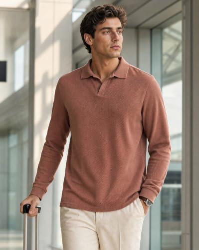 Image of Nobero Popcorn Textured Full Sleeve Polo T-Shirt for Men | Regular Fit