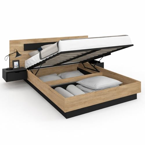 IDMarket: Cama doble con cabecera   mesitas