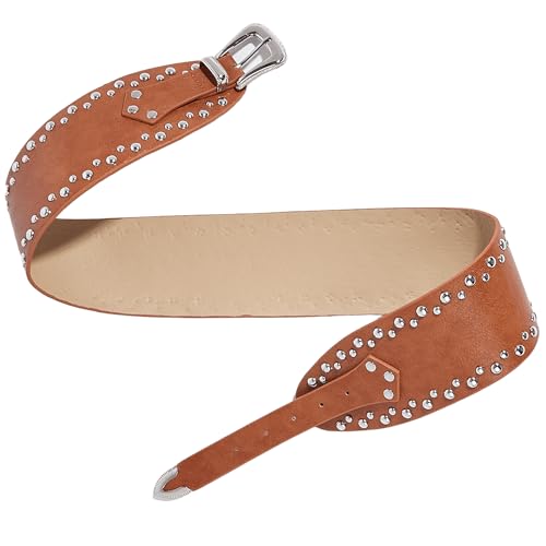 IZUS Women Country Belt Retro Cowgirl Waist Strap with Western Buckle 3.15in Wide Faux Leather Belts for Coat/Dress2