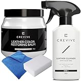 CREVIVE Limpiador de cuero de 8.4 onzas y bálsamo de color blanco de 10 onzas - Restaurador de color de cuero - Restaurador de cuero para sofás - Bálsamo de cuero blanco
