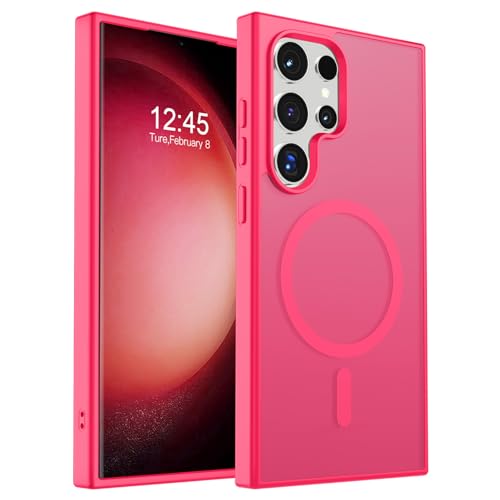 Image of SUPFINE Magnetic for Samsung Galaxy S23 Ultra Case, (Built-in Magnets) (Military Grade Drop Protection) Slim Translucent Shockproof Phone Case,Hot Pink