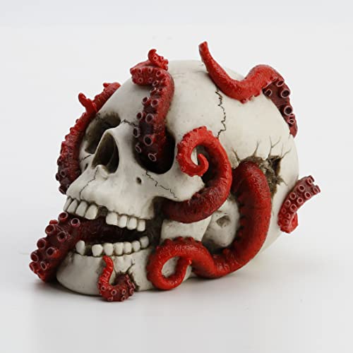 Veronese Design The Abyss Lurks Within Red Octopus Inhabiting A Human Skull Statue #TOP2