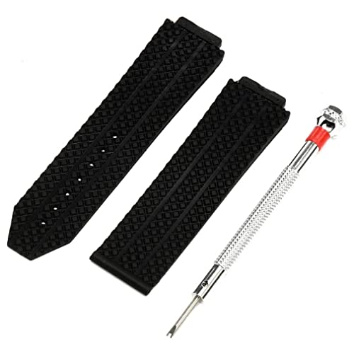 Newin Star Silicone Rubber Watch Band de Correa Impermeable Reemplazo de la Banda de vigilancia de Goma Negra de Silicona Compatible con Destornillador de hublot, Bandas de Reloj Cover