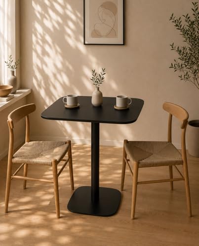 KAYELLES Table bistrot de Cuisine, Table d'appoint, Hauteur 75 cm Plateau 60 x 60 cm, 1 à 2 Personnes Pied Fixe métal SILA (Noir)