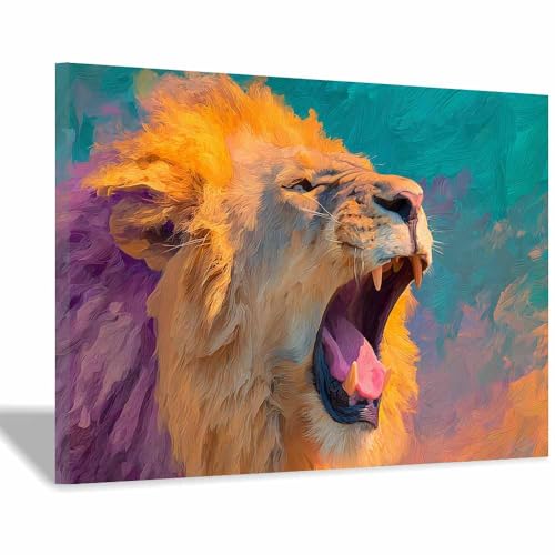 Rugissement de lion coloré tableau encadré pour mur vide salon