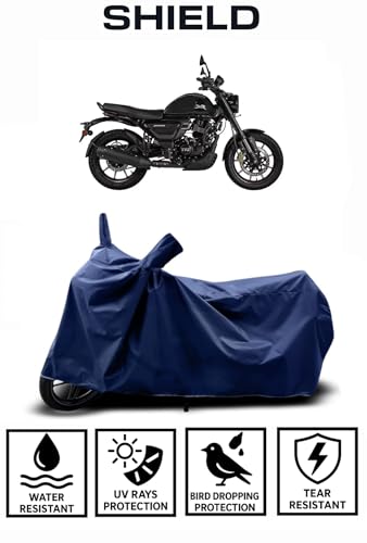Image of Shield Heavy Duty Bike Cover for Tvs Ronin | All-Season, Tear-Proof Fabric | with Side Mirror Pocket & Buckle Belt | Tvs Ronin Bike Cover (Blue)