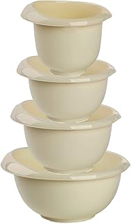 Lot de 4 saladiers empilables avec pieds en silicone antidérapants et poignée en plastique Beige