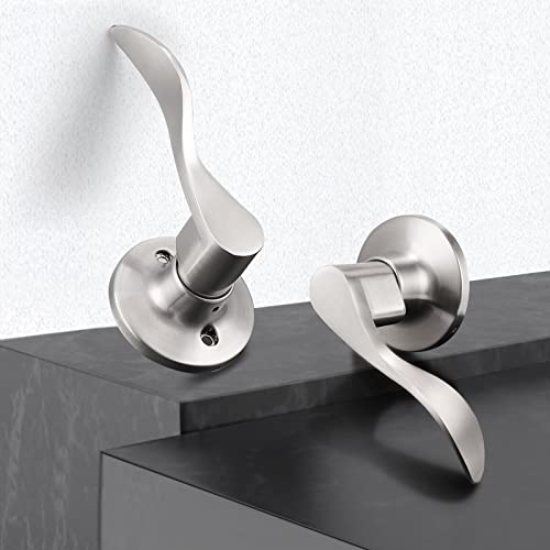Gobekor 5 Pack Brushed Nickel Passage Door Levers Interior Door Handles For Hallway And Closet Door Lock Keyless Wave Lever Door Handles #TOP1