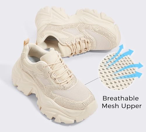 Image of K KIP WOK Chunky Sneakers for Women Fashion Platform White Leather Casual Dad Shoes Comfortable Wedge Walking Sport Sneakers | White Leather Casual Dad Shoes Comfortable Wedge Walking Sport Sneakers