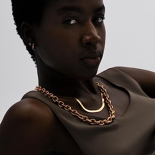 Hey Harper Nassau Necklace - Waterproof & Sweatproof Simple Womens Necklaces for Everyday Wear - Silver, Rose Gold, Gold Necklaces for Women - Stainless Steel Necklace - Herringbone Chain with 14k Golden Color PVD Coating - Necklaces for Women Trendy (Gol