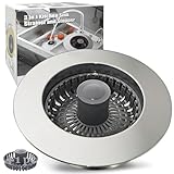 Anlige Kitchen Sink Drain Strainer, 3 in 1 Pop Up Kitchen Sink Stopper, with an Extra Basket Strainer, Universal for US Standard 3-1/2 Inch, Chrome Silver
