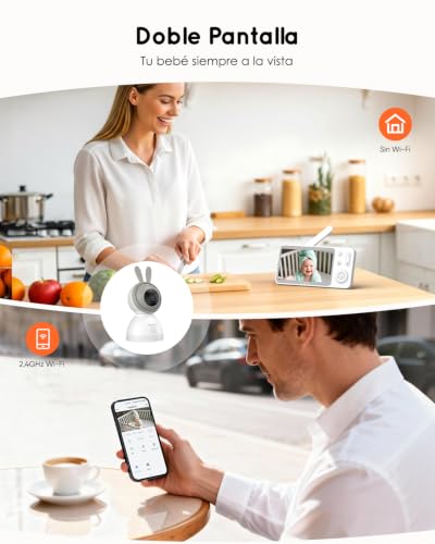 Miniatura 2 de Yesimom 5 2k 3mp Camara Vigilancia Bebe Con Pantalla Ips, Alerta Por Llanto En Monitor Y Móvil, Visión Nocturna Clara, 360 Giro Total, Control Dual, Wifi - Máxima Seguridad Para Tu Bebé Color Gris